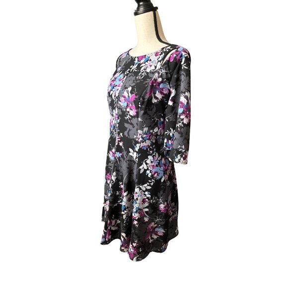 Torrid Black Purple Dress Flower Print Georgette Flutter Sleeve Cutouts Size 18 - Picture 3 of 8